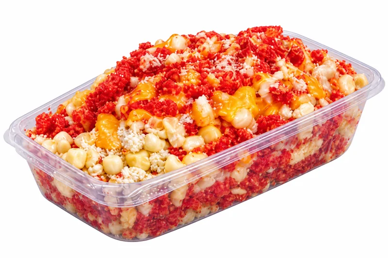Michoacanita corn topped with sauce and cheese